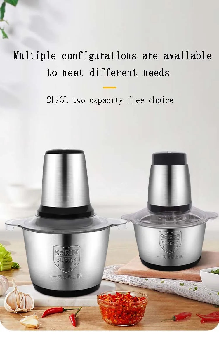 2 Speeds 30000W Stainless Steel 2L/3L Capacity Electric Chopper Meat Grinder Mincer Food Processor Slicer