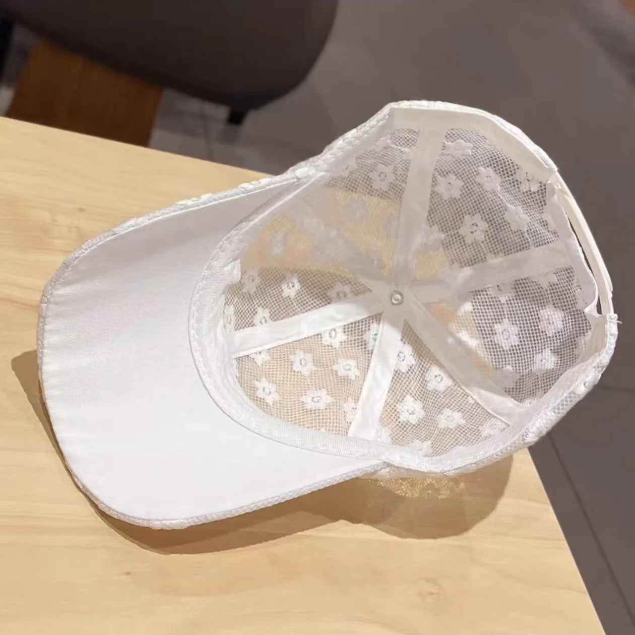 Women's Floral Lace Baseball Cap Adjustable Sun Protection Breathable Hat Polyester Fabric, Hand Wash or Dry Clean, Non-Stretch