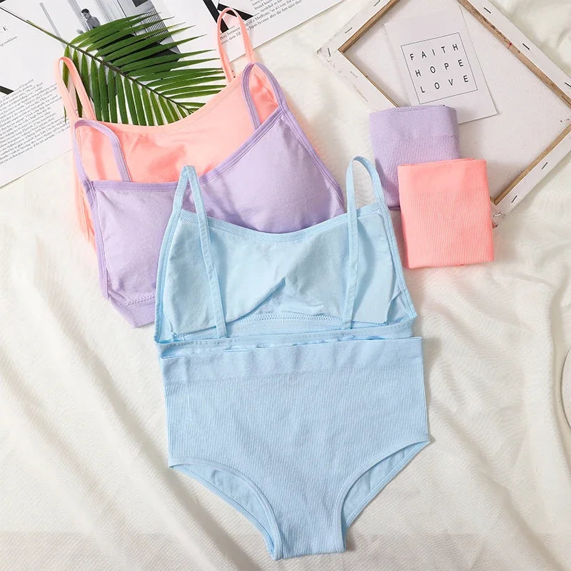 Women Seamless Bra Set Sexy Backless Ribbed High Waist Panties Female Lingerie Set Crop Top Seamless Briefs Underwear