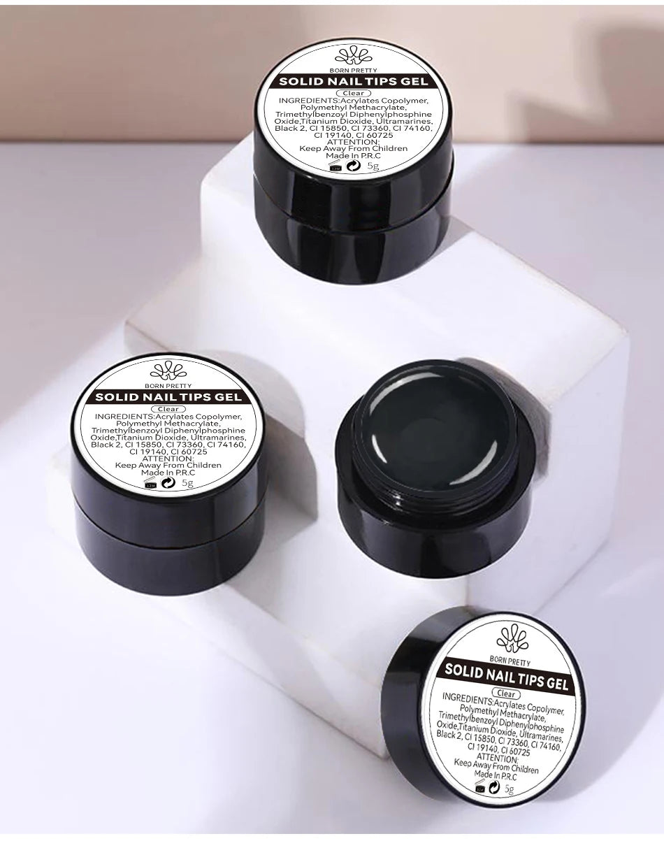 BORN PRETTY 5ml Solid Nail Tips Gel Nail Polish False Fake Nail Tips Transparent Clear Nail Patch Gel Modelling Easy Stick