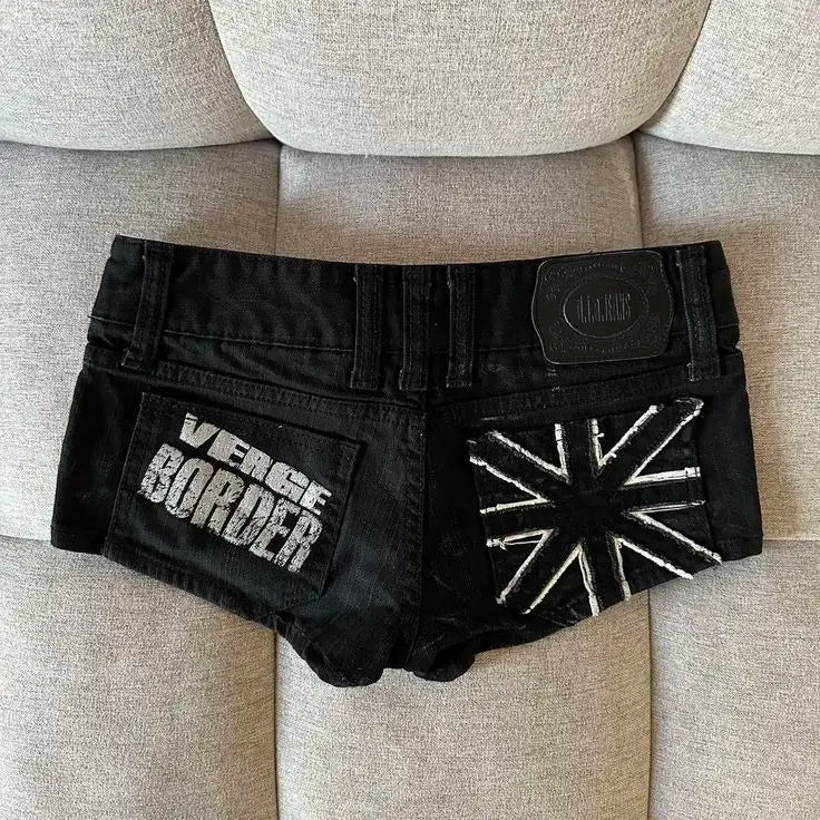 Hip hop fashion street clothing graphic printing style women black shorts ins y2k goth slim denim shorts