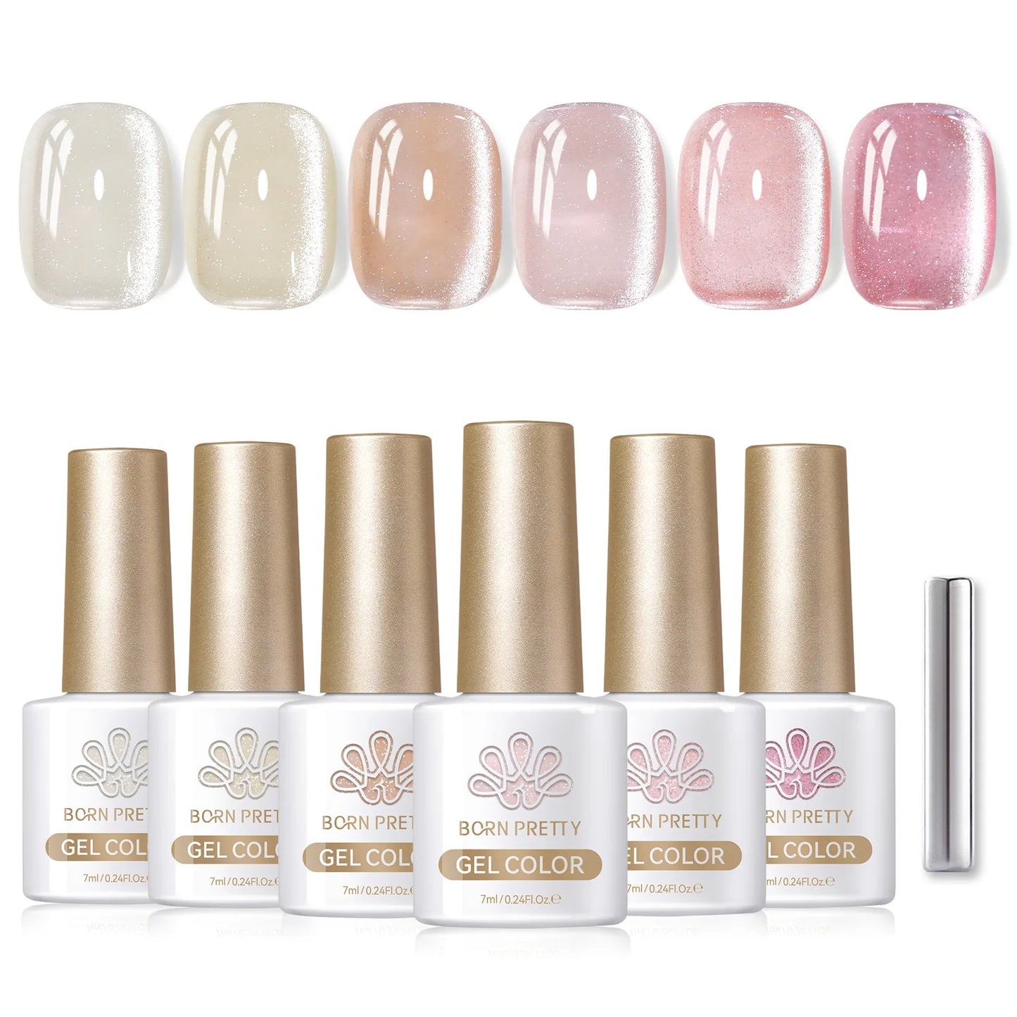 BORN PRETTY 6PCS Pink Ocean Cat Nail Gel Polish Set With Magnet Stick Jelly Holographics Magnetic Nail Kit Salon Art Manicure