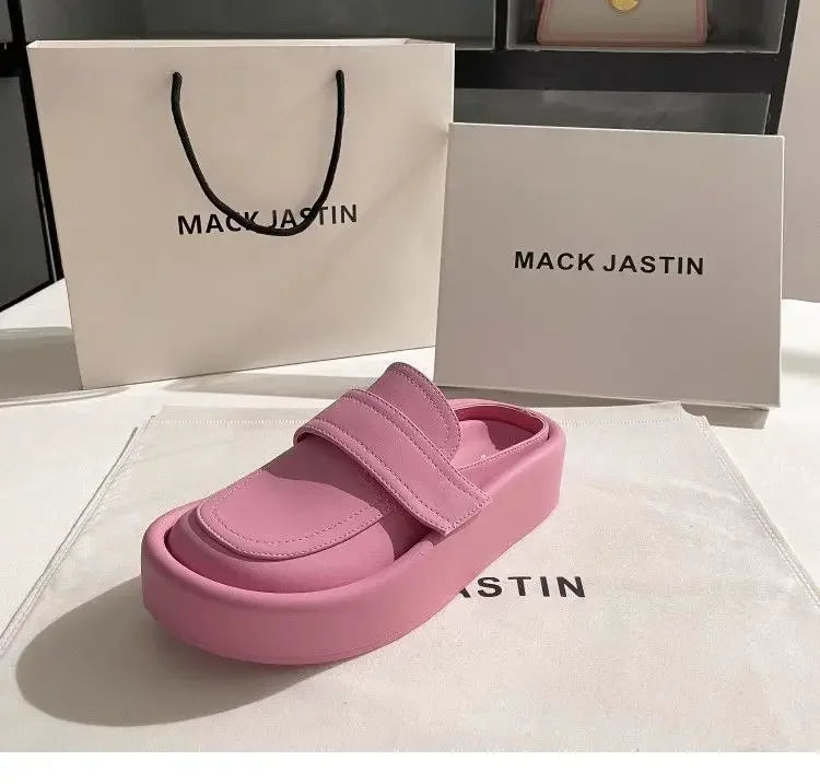 Spring/Summer Soft Bottom Women Slippers Fashionable Outdoor Retro Roman Sandals Casual Lazy Baotou Thick Bottom Half Slippers