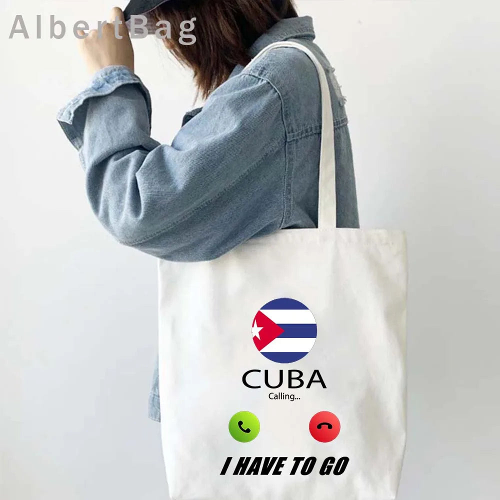 Cuba Country Map Flag Havana Travel Cuban Watercor Shopper Harajuku Canvas Totes Bag Cubana Girl Gift Love Heart Cotton Handbags