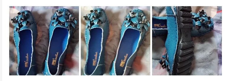 Genuine Leather Ballet Flats Women's Slip On Loafers Vintage Handmade Flower Soft Muffin Platform Casual Walk Dress Shoes Woman