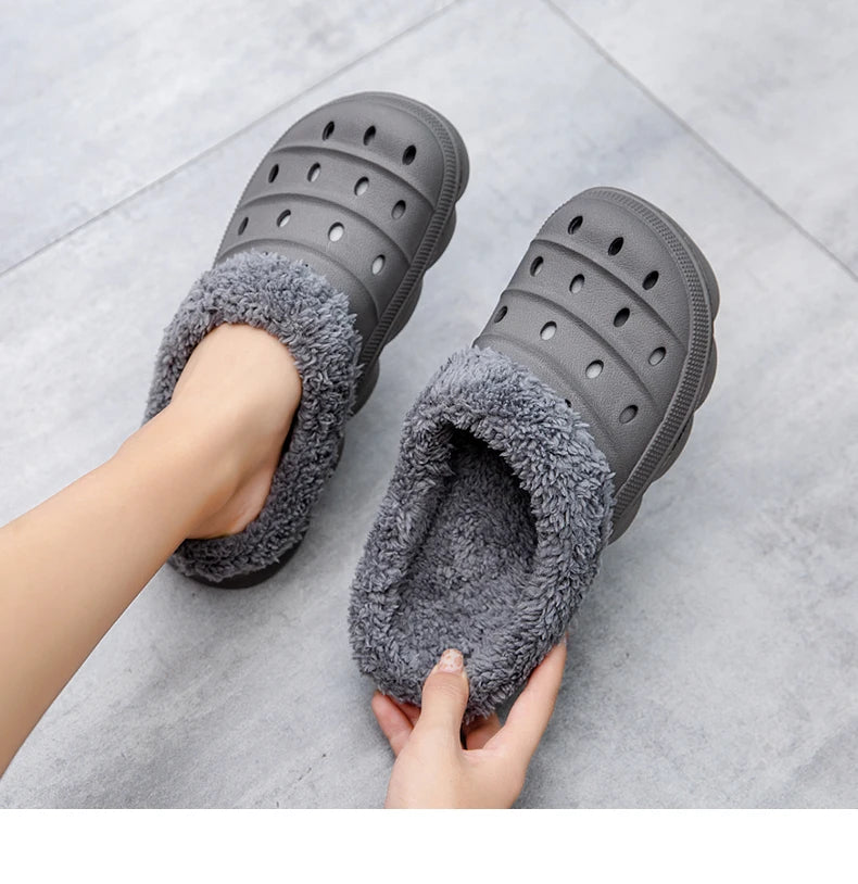 Waterproof cotton slippers for men winter 2024 new cashmere thickened warm waterproof non-slip indoor shoes
