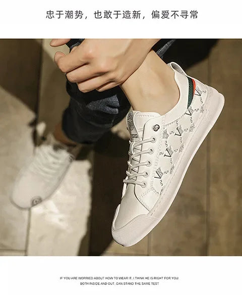 European Station Leather Fashion Men's Sneakers Men Shoes Man Embossed All Fashion Leather Red Casual Shoes for Men Men Shoes