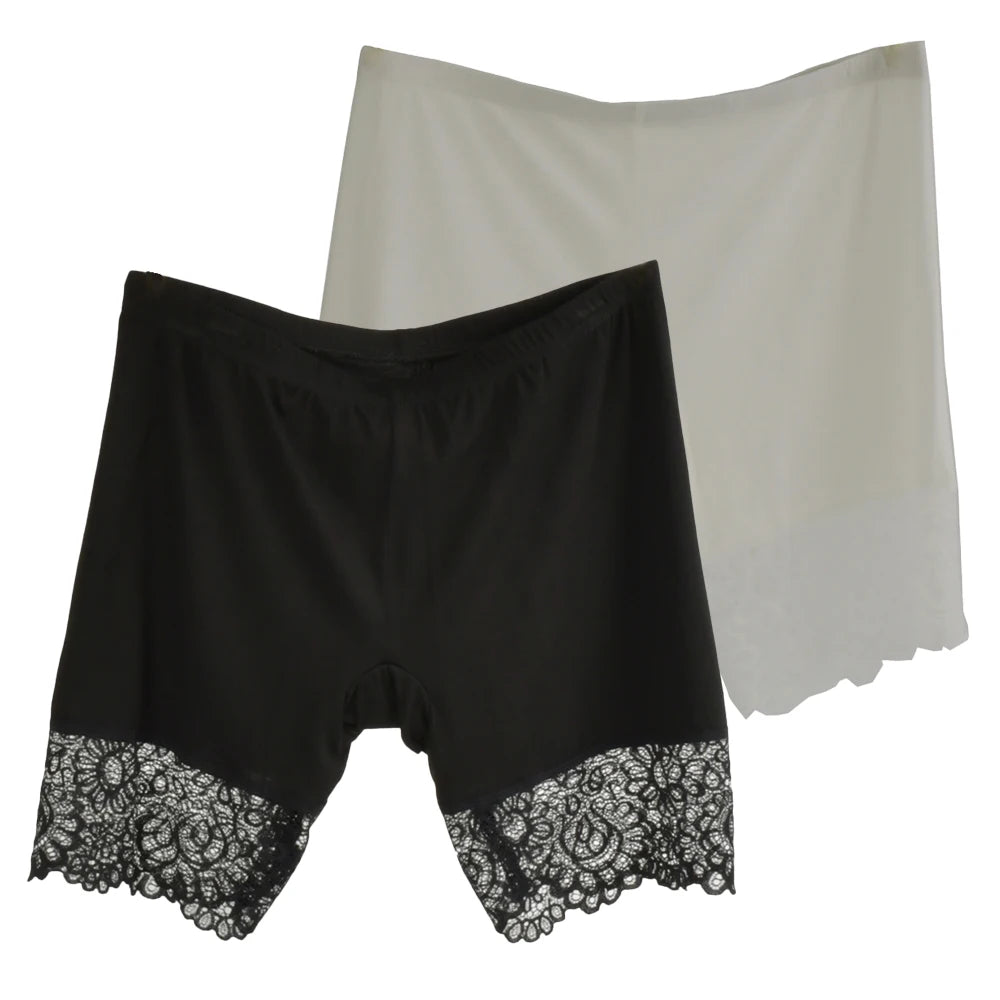 2Pcs Women Plus Big Size Safety With Lace Woman Panties Pants High Waist Shorts Under Female Summer Under Skirt Shorts Modal