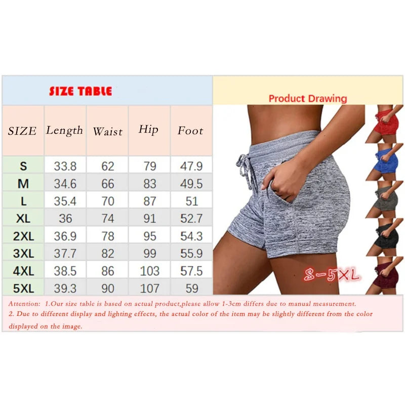 Women's Shorts Elastic Drawstring Solid Sports Straight Pants Summer Lightweight Clothing Fashion Female Streetwear