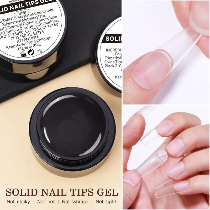 BORN PRETTY 5ml Solid Nail Tips Gel Nail Polish False Fake Nail Tips Transparent Clear Nail Patch Gel Modelling Easy Stick