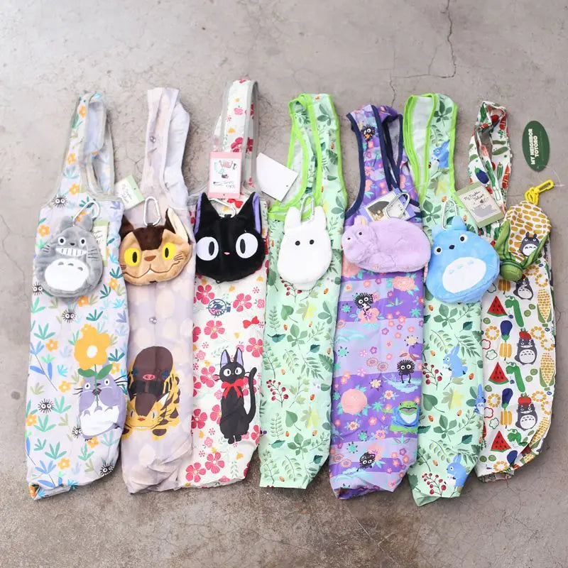 Anime Cartoon Foldable Shopping Bags Thick Nylon Large Tote Reusable Polyester Portable Shoulder Women's Handbags Folding Pouch