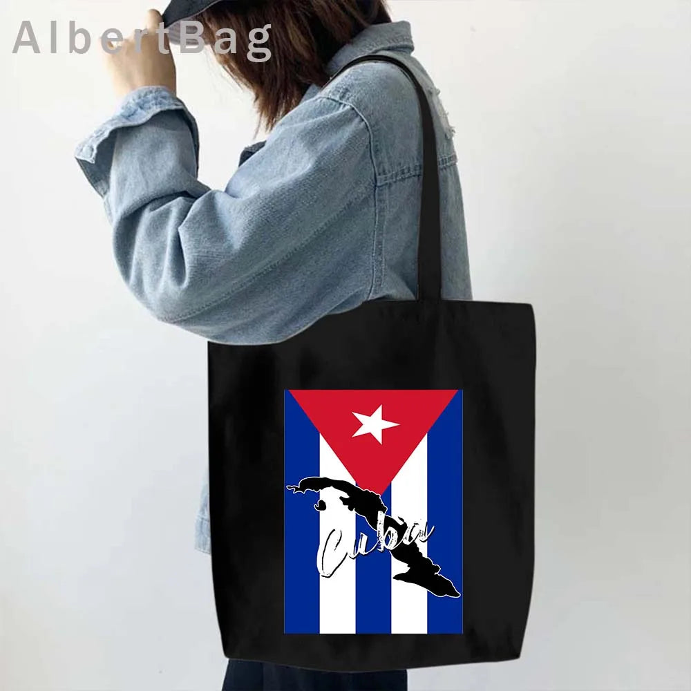 Cuba Country Map Flag Havana Travel Cuban Watercor Shopper Harajuku Canvas Totes Bag Cubana Girl Gift Love Heart Cotton Handbags