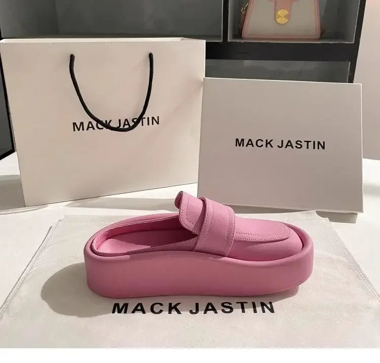 Spring/Summer Soft Bottom Women Slippers Fashionable Outdoor Retro Roman Sandals Casual Lazy Baotou Thick Bottom Half Slippers