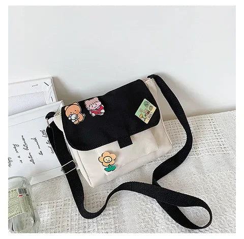 2024 New Canvas Small Fresh Ladies One-shoulder Diagonal Bag Multifunctional Fashion Cartoon Print All-match Package