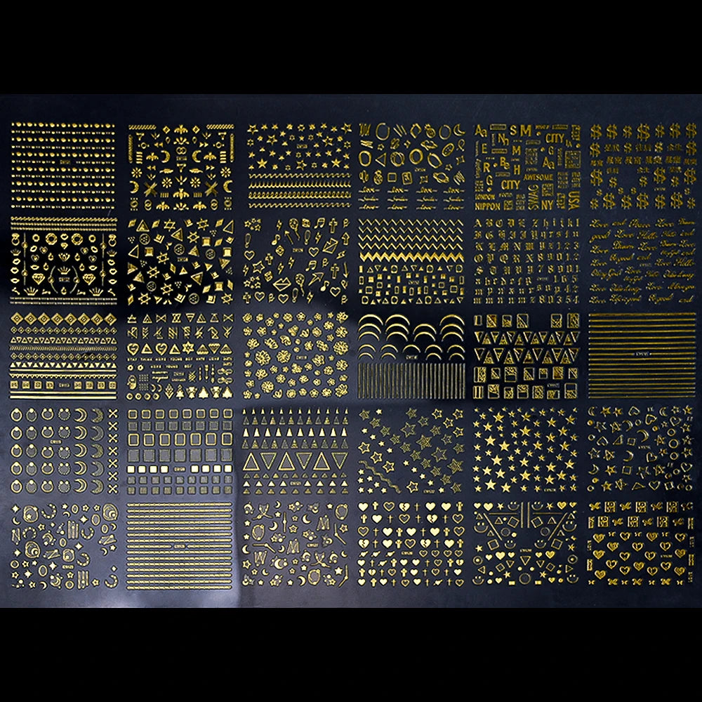 3D Gold Bronzing Moon Star Nail Stickers 20/30pcs Metallic Geometry Line Nail Decals Adhesive Metallic Laser Manicure Slider 6cm