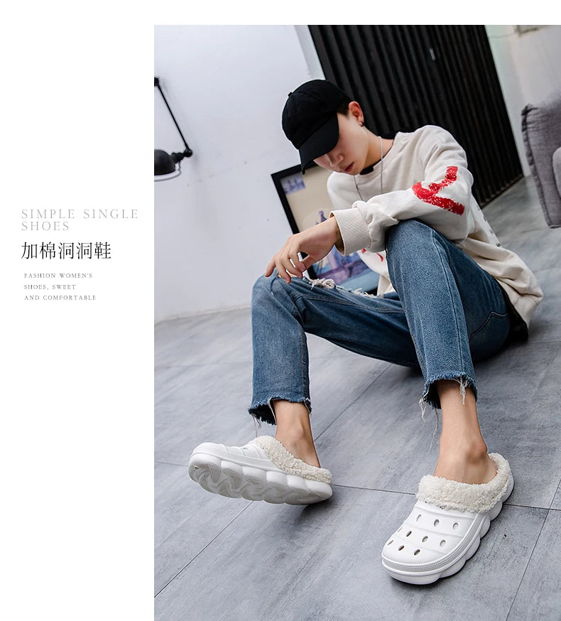 Waterproof cotton slippers for men winter 2024 new cashmere thickened warm waterproof non-slip indoor shoes