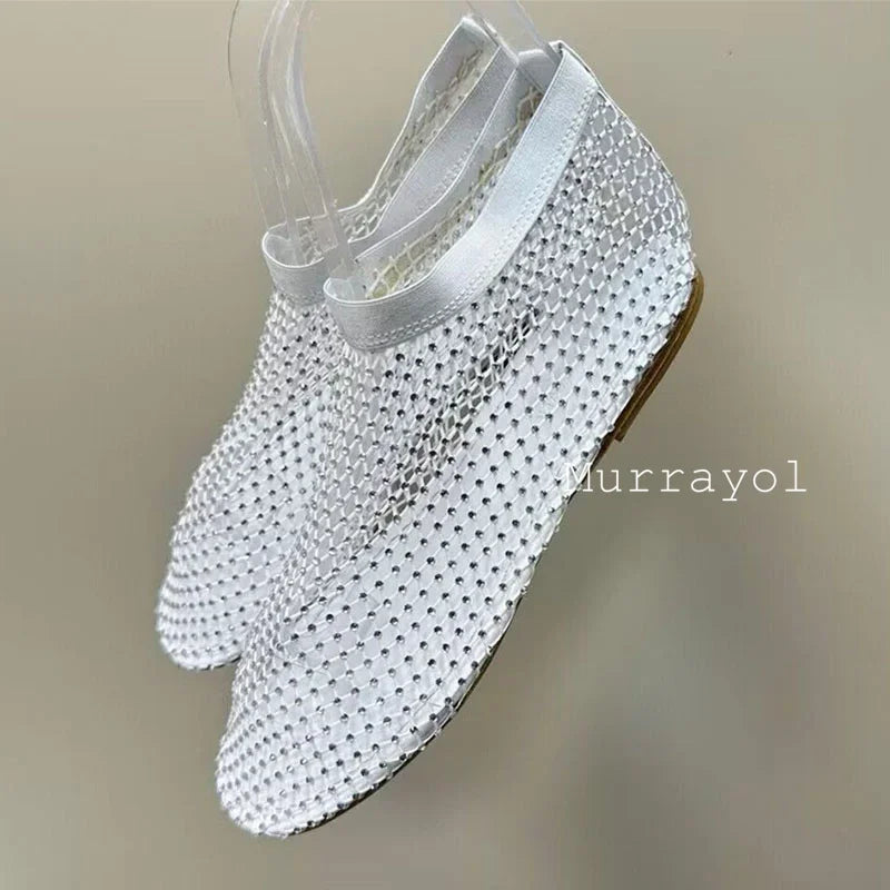 New Round Toe Mesh Breathable Mary Jane Shoes Women Solid Color Flat Shoes Summer Leisure Vacation Single Shoes Loafers