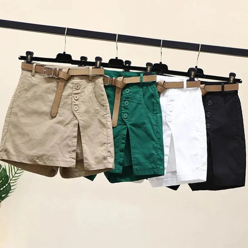 2025 Chic Shorts Women Korean Solid Buttons Side Slit A-line Streetwear Fashion Skirts Chic Harajuku Summer Loose Pants