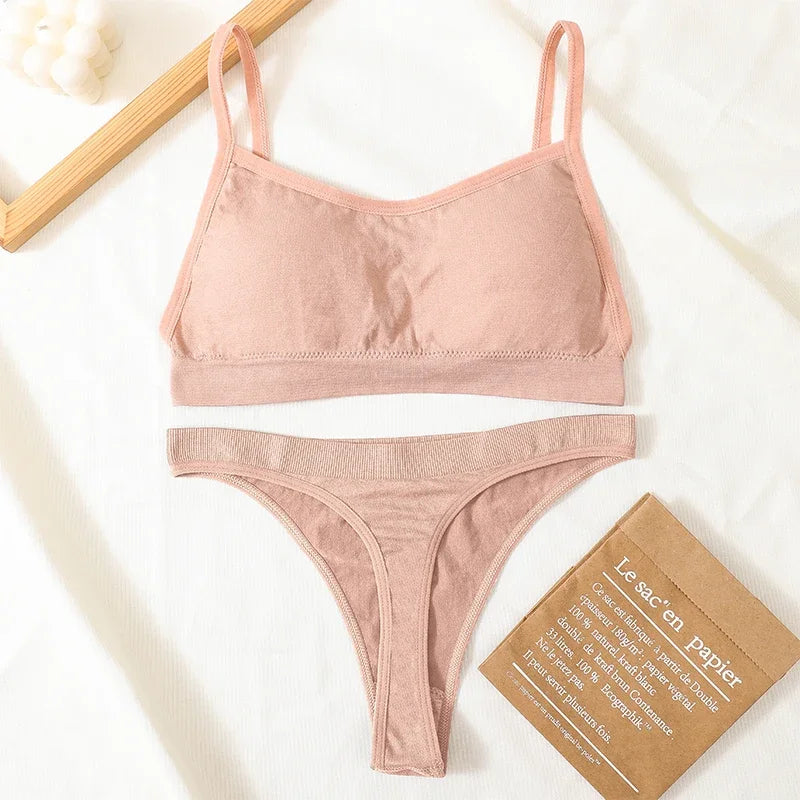 Women Seamless Bra Set Sexy Backless Ribbed High Waist Panties Female Lingerie Set Crop Top Seamless Briefs Underwear