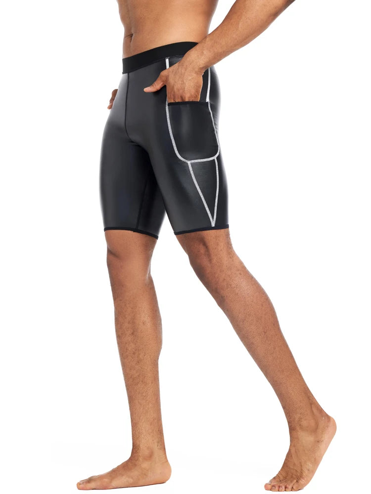 Men Fashion White Splicing Leather Shorts Body Shaper Waist Trainer High Waist Control Panties Fitness Leather Pants with Pocket