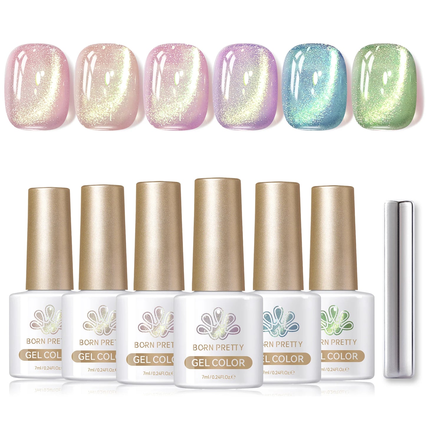 BORN PRETTY 6PCS Pink Ocean Cat Nail Gel Polish Set With Magnet Stick Jelly Holographics Magnetic Nail Kit Salon Art Manicure