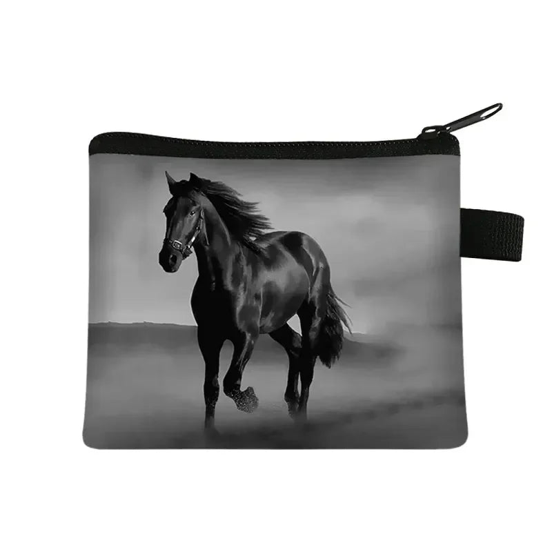 Galloping Horse 3D Printing Coin Purse Ladies Shopping Portable Silver Coin Bag Travel Mini Credit Card ID Card Bag Gift