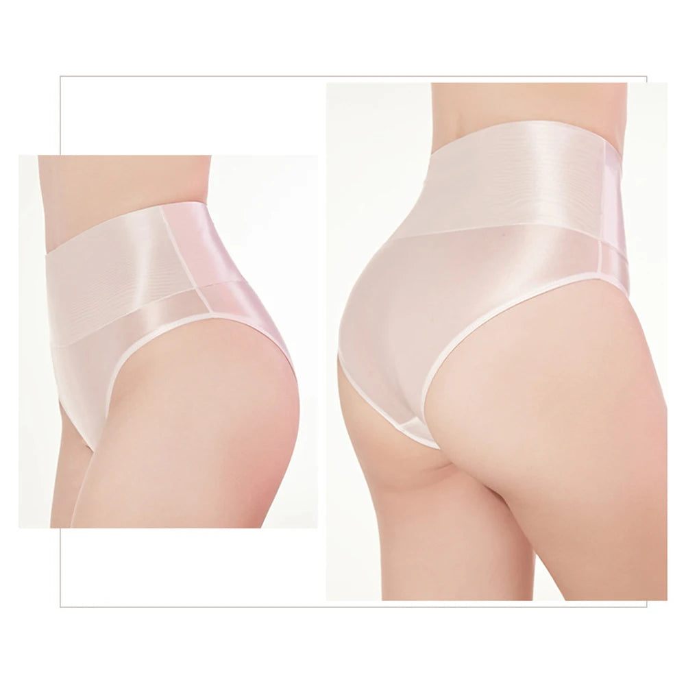 Women's Seamless Underwear Ultra-Thin Glossy Panties Knickers High Waist Transparent See Through Shiny Sheer Underpants