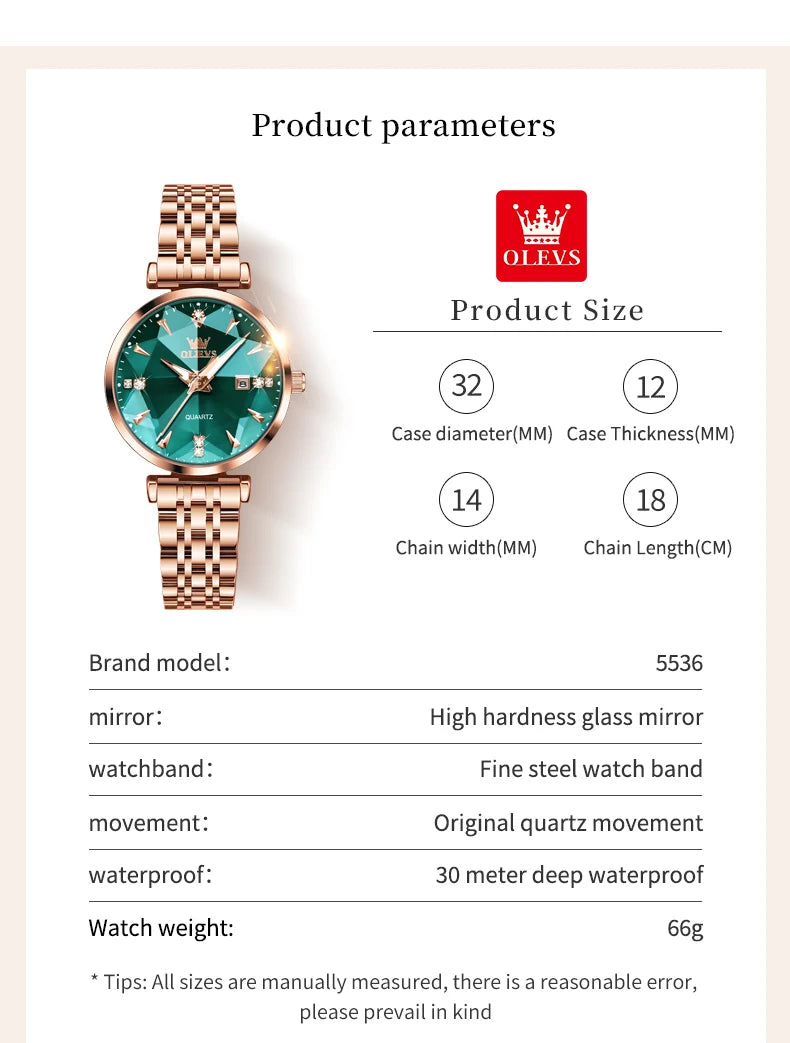 OLEVS Women Luxury Jewelry Quartz Watch Waterproof Stainless steel Strap Rose Gold Watch for Women Fashion Watch Bracelet Set