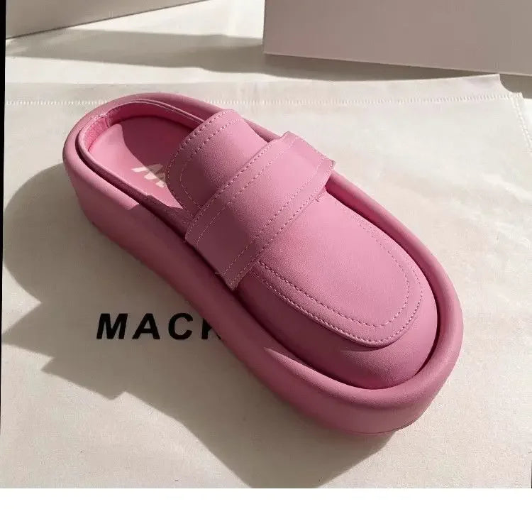 Spring/Summer Soft Bottom Women Slippers Fashionable Outdoor Retro Roman Sandals Casual Lazy Baotou Thick Bottom Half Slippers
