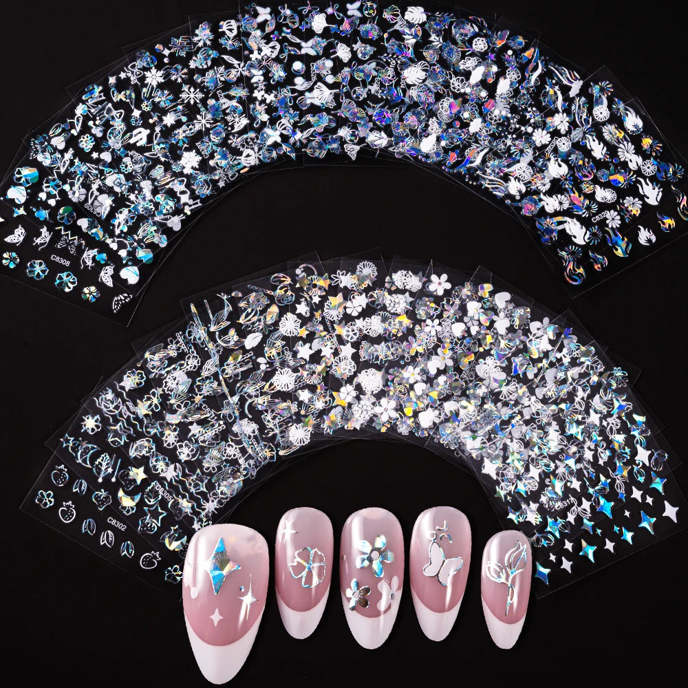 3D Gold Bronzing Moon Star Nail Stickers 20/30pcs Metallic Geometry Line Nail Decals Adhesive Metallic Laser Manicure Slider 6cm