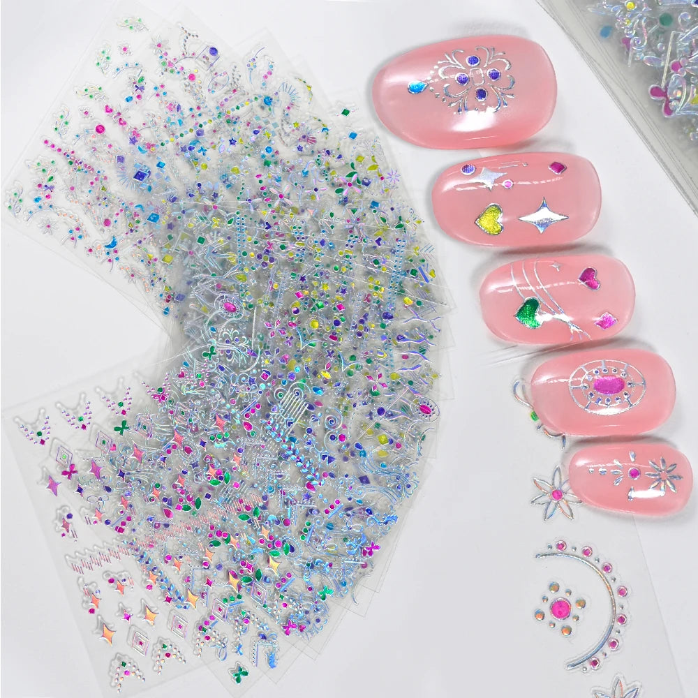 3D Gold Bronzing Moon Star Nail Stickers 20/30pcs Metallic Geometry Line Nail Decals Adhesive Metallic Laser Manicure Slider 6cm