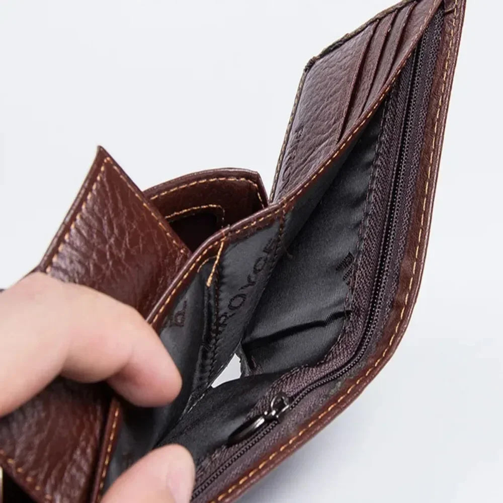 Men's Vintage PU Leather Wallet, Compact Card Holder & Purse, Durable Casual Slim Design with Metal Hasp