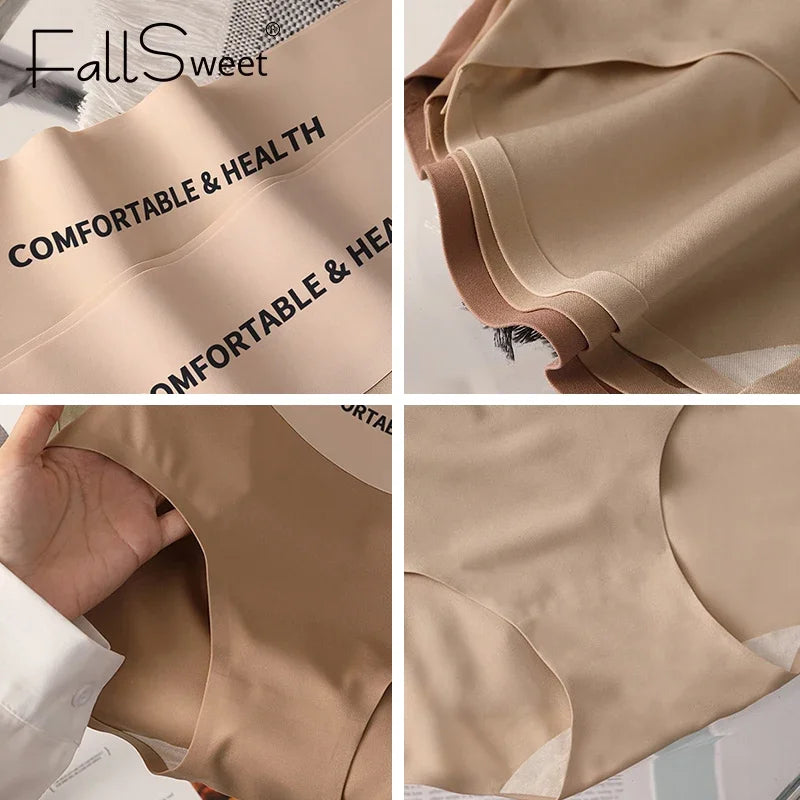 FallSweet 3PCS Seamless Panties for Woman Ice Silk Underwear High Waist Briefs Solid Comfortable Underpants Sexy Female Lingerie