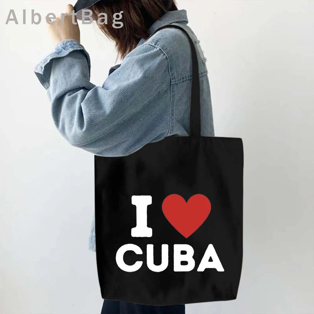 Cuba Country Map Flag Havana Travel Cuban Watercor Shopper Harajuku Canvas Totes Bag Cubana Girl Gift Love Heart Cotton Handbags