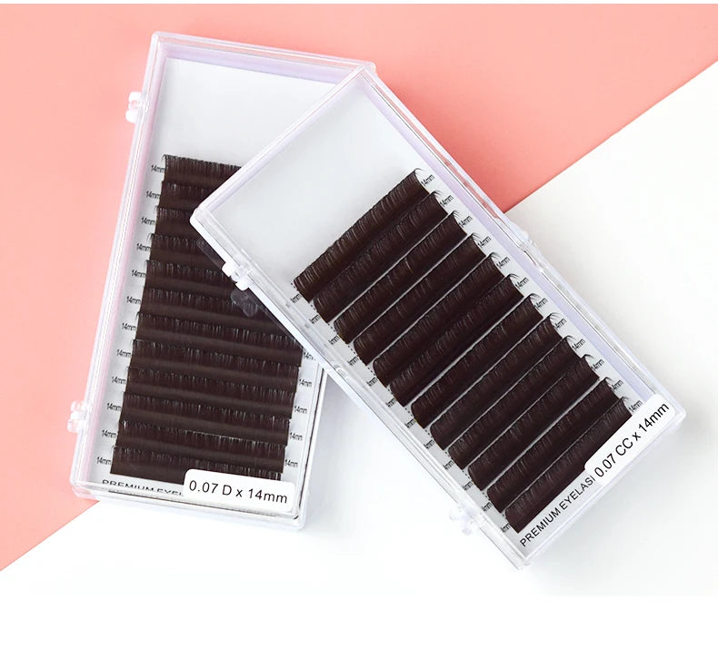 H&L SINCE 1990 12 Rows Dark Brown Individual False Eyelashes Fake Lashes Eyelashes Extensions Supplies Makeup Tools