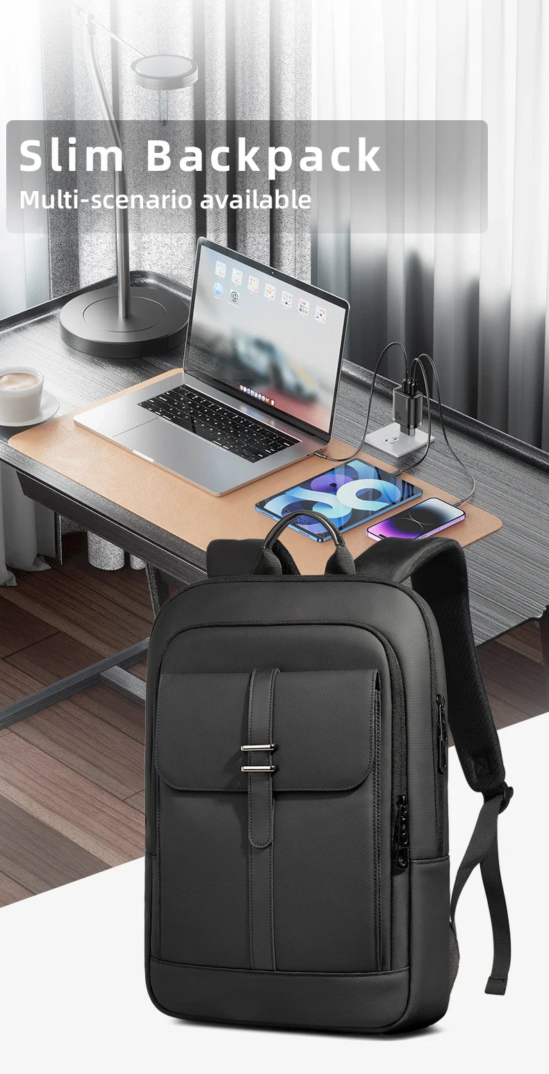 HcanKcan Men's Business Backpack Slim Waterproof 15.6 Inch Laptop Bag Casual College School Backpack Travel Rucksack Work Bags