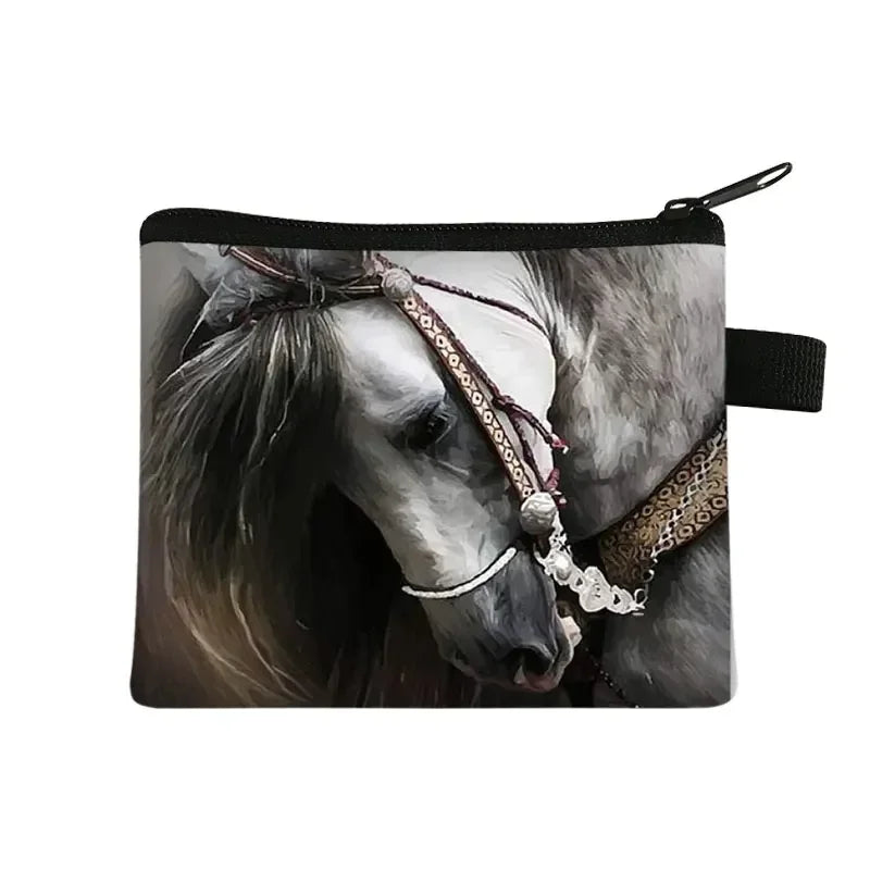 Galloping Horse 3D Printing Coin Purse Ladies Shopping Portable Silver Coin Bag Travel Mini Credit Card ID Card Bag Gift