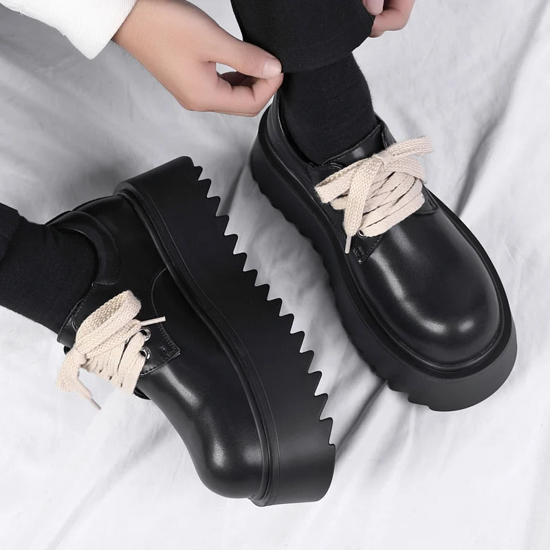 Autumn Men Platform Shoes Casual Business Genuine Leather Shoes Fashion Thick Sole Male Flat Sneakers British High Quality Shoes