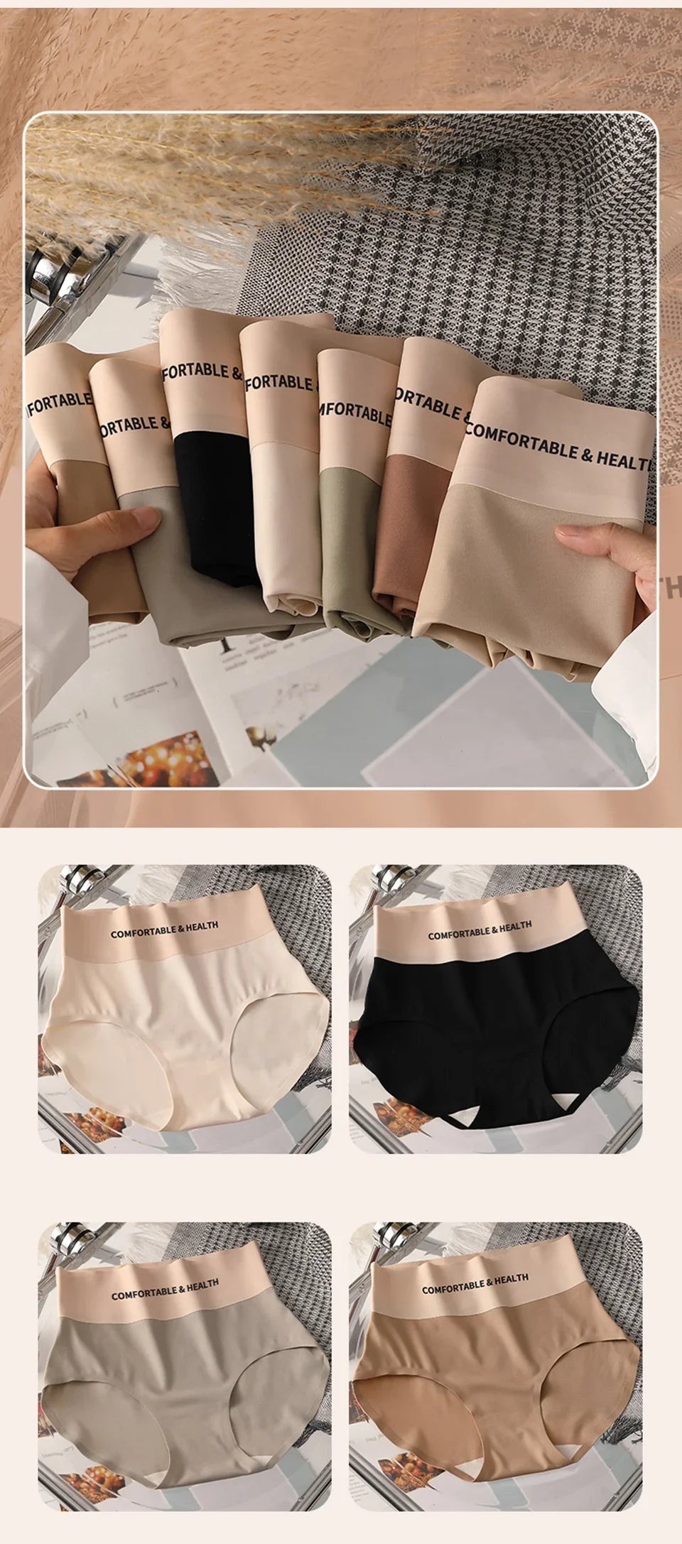 FallSweet 3PCS Seamless Panties for Woman Ice Silk Underwear High Waist Briefs Solid Comfortable Underpants Sexy Female Lingerie