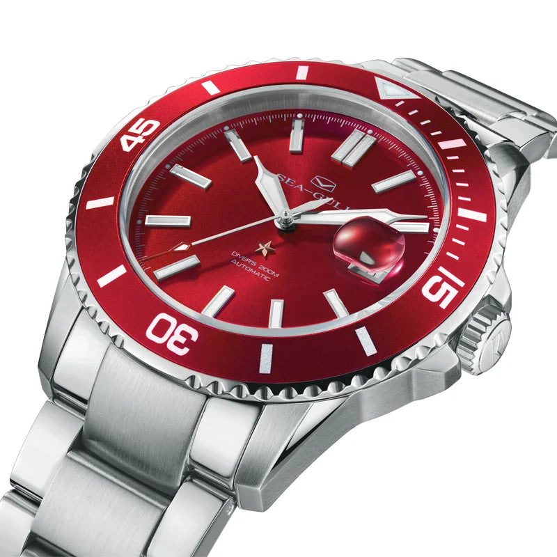 Seagull Men's Automatic Mechanical Watch Ocean Series 200m Waterproof Diving Wristwatch Luxury Red Watch Luminous Sapphire 1523