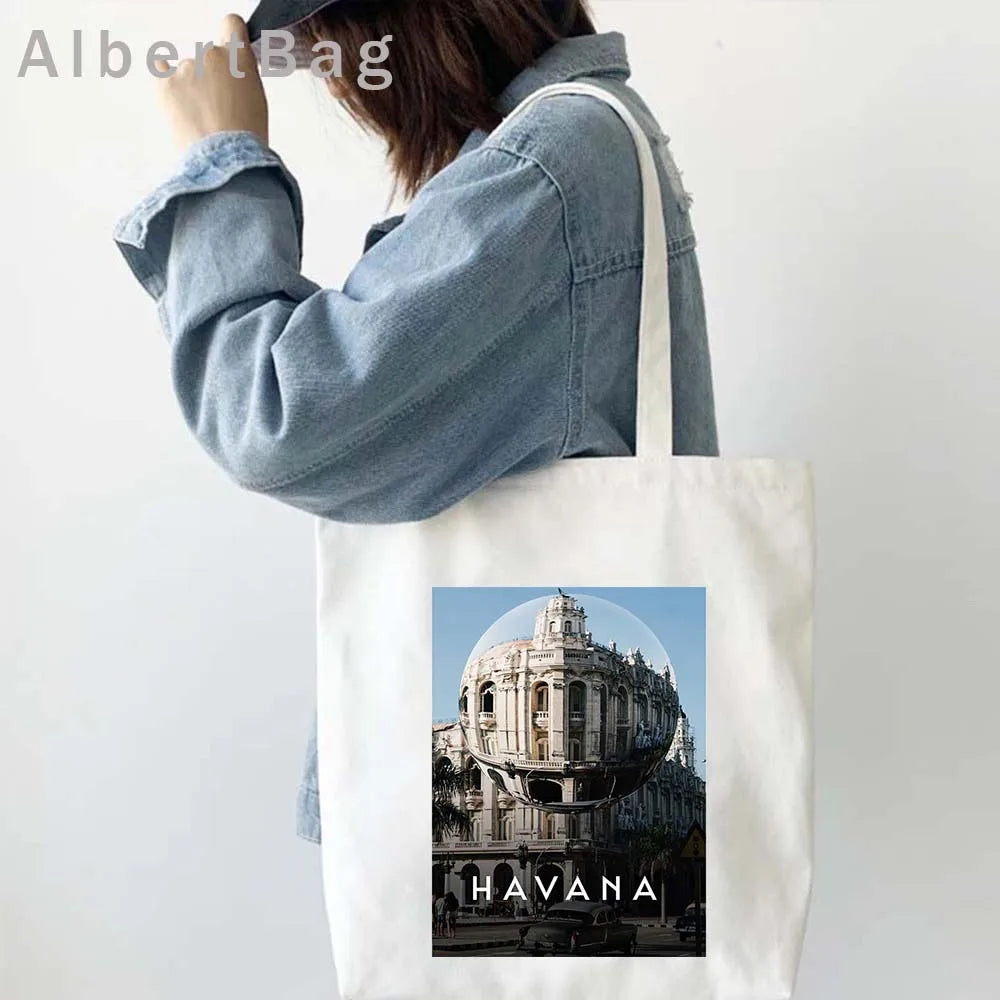 Cuba Country Map Flag Havana Travel Cuban Watercor Shopper Harajuku Canvas Totes Bag Cubana Girl Gift Love Heart Cotton Handbags
