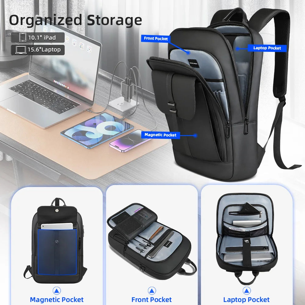 HcanKcan Men's Business Backpack Slim Waterproof 15.6 Inch Laptop Bag Casual College School Backpack Travel Rucksack Work Bags