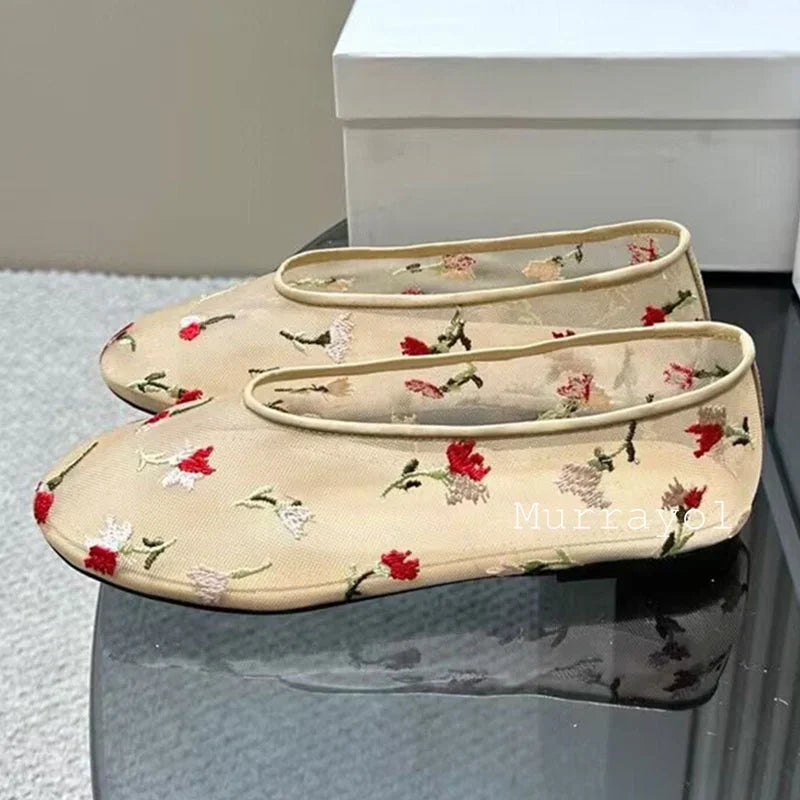 New Round Toe Mesh Breathable Mary Jane Shoes Women Solid Color Flat Shoes Summer Leisure Vacation Single Shoes Loafers