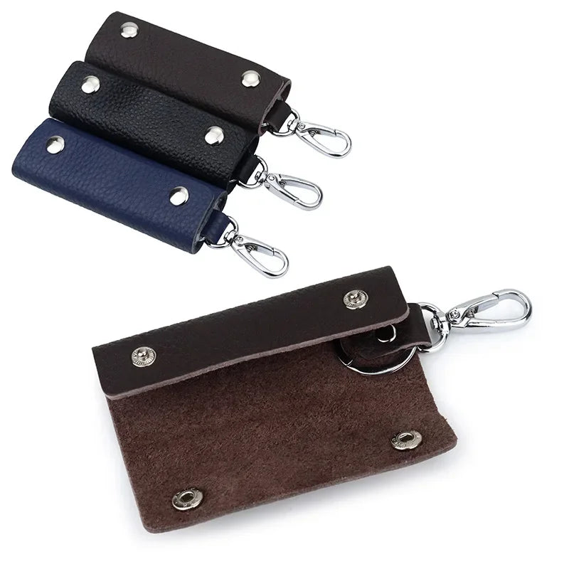 Genuine Leather Key Storage Bag Mini Universal Key Pack Housekeeper Metal Hook Key Holder Wallet for Men and Women