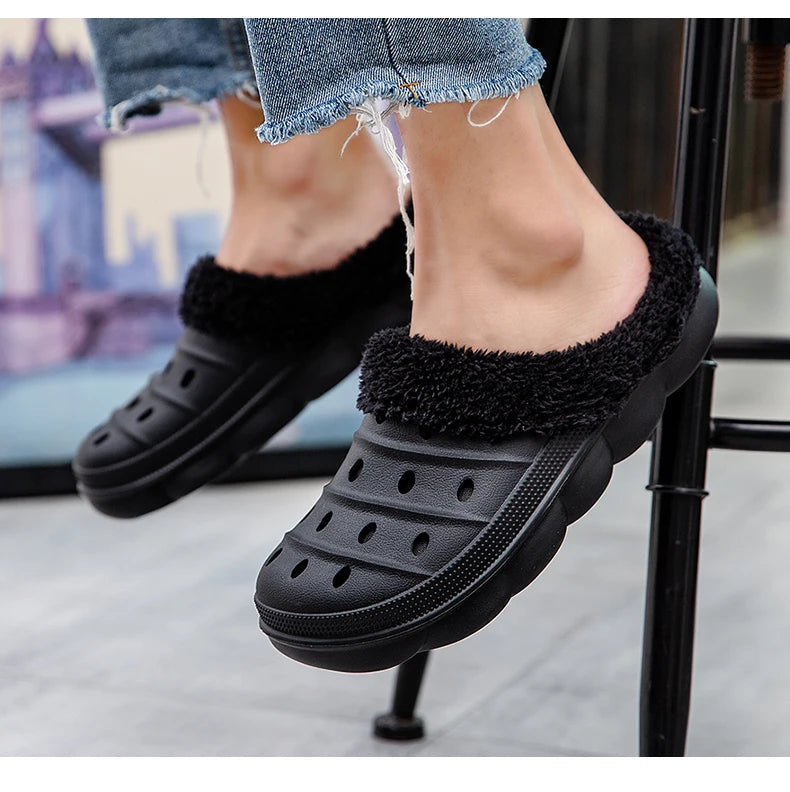 Waterproof cotton slippers for men winter 2024 new cashmere thickened warm waterproof non-slip indoor shoes