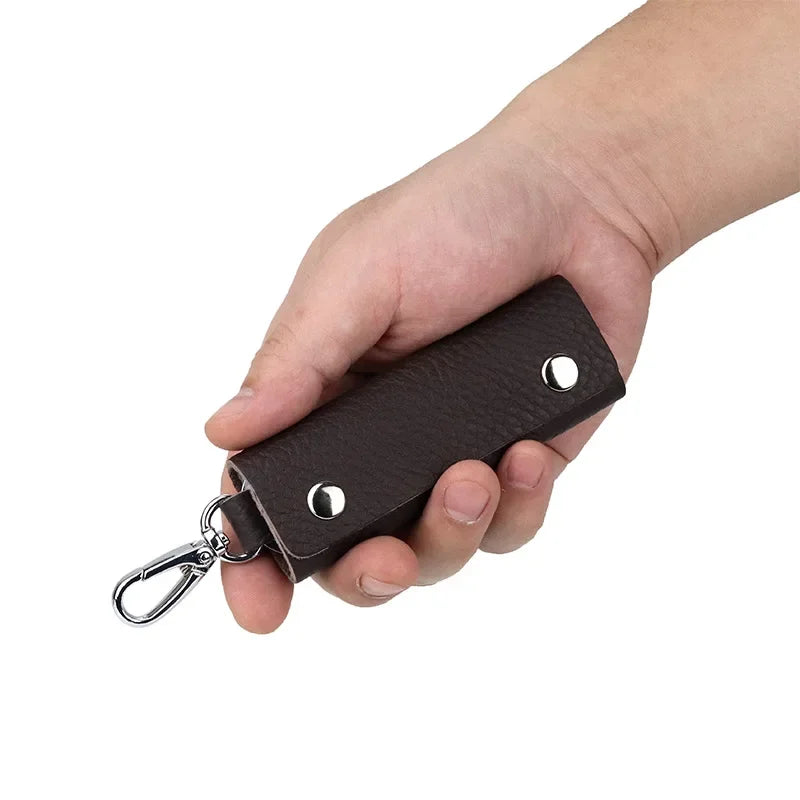 Genuine Leather Key Storage Bag Mini Universal Key Pack Housekeeper Metal Hook Key Holder Wallet for Men and Women