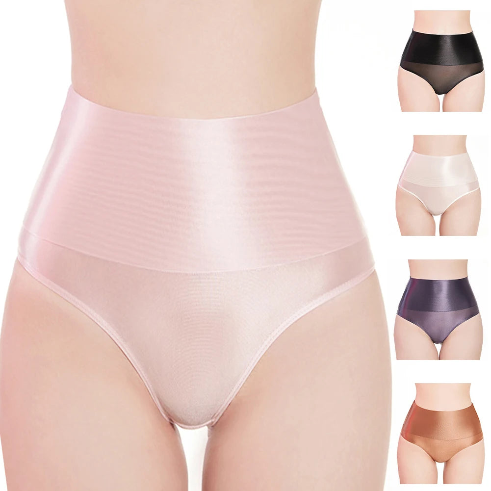 Women's Seamless Underwear Ultra-Thin Glossy Panties Knickers High Waist Transparent See Through Shiny Sheer Underpants