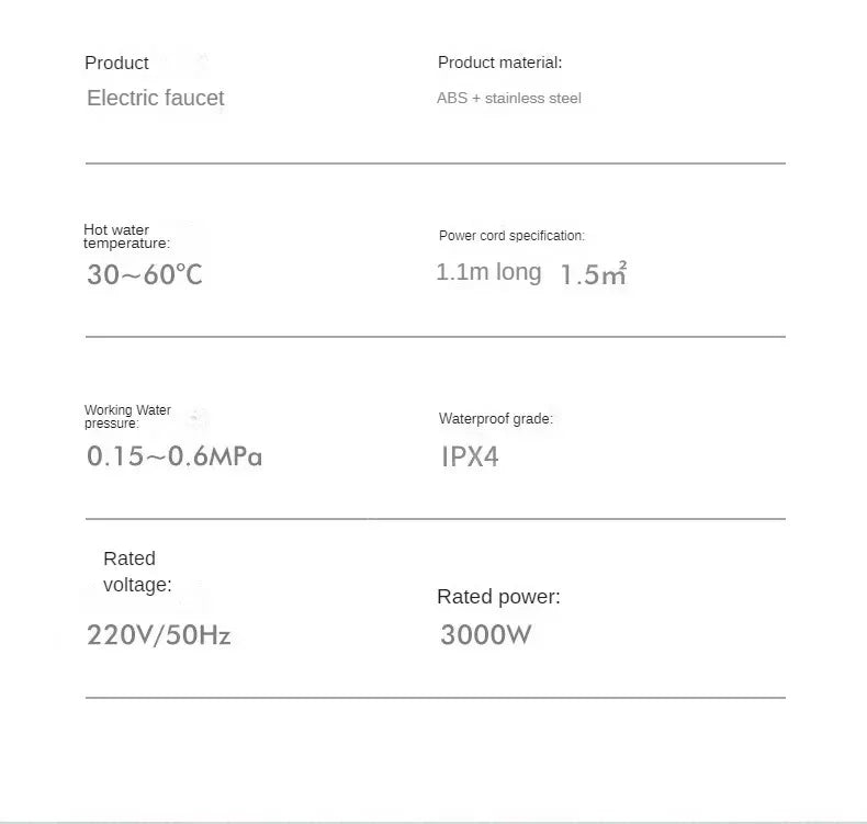 3000W Electric Kitchen Water Heater Tap Instant Hot Water Faucet Heater Cold Heating Faucet Tankless Instantaneous Water Heater