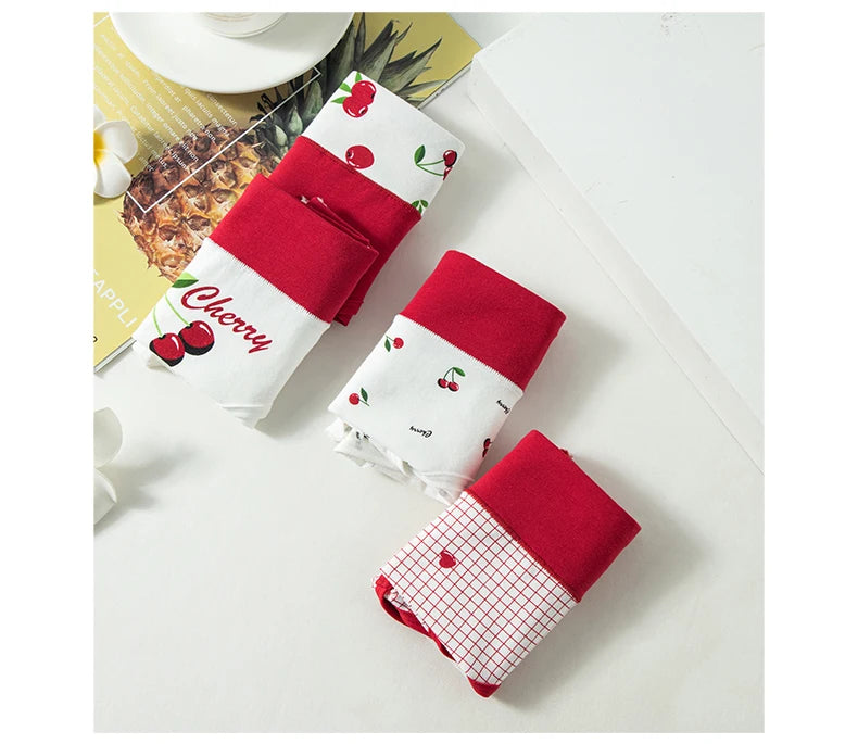 4Pcs/Set High Waist Cotton Panties Women Body Shaper Underwear Seamless Cute Girls Briefs Lucky Red Female Lingerie M-2XL