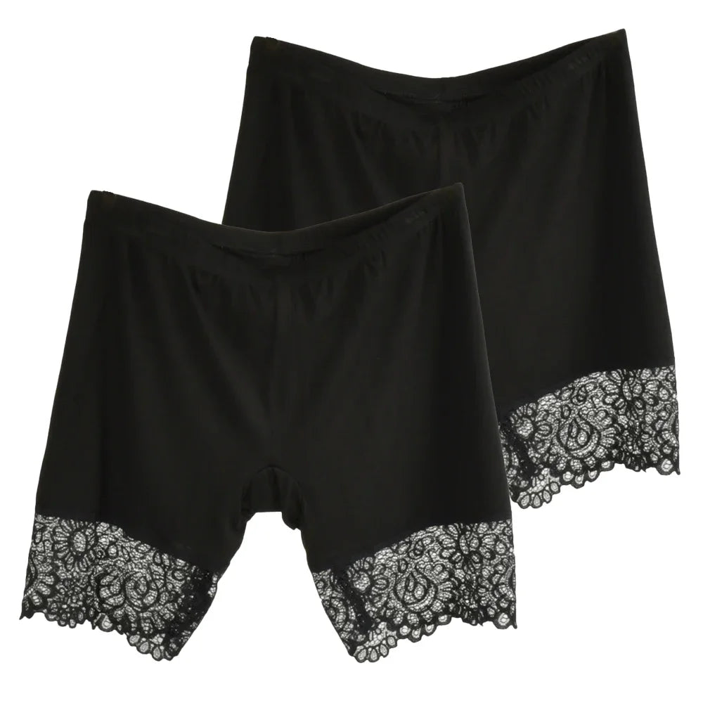 2Pcs Women Plus Big Size Safety With Lace Woman Panties Pants High Waist Shorts Under Female Summer Under Skirt Shorts Modal